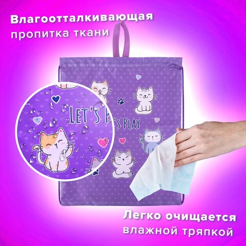 Мешок для обуви BRAUBERG KIDS, с петлей, 42×34 см, «Playing kittens»