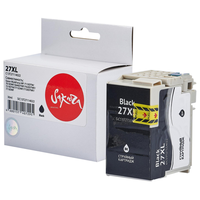 Картридж струйный Sakura C13T27114022 27XL BK пиг. чер. для Epson WF-7110DTW
