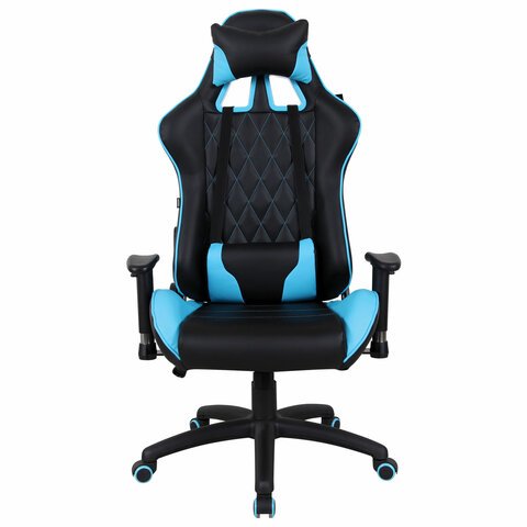 Кресло компьютерное BRABIX «GT Master GM-110», две подушки, экокожа, черное/голубое, 531928