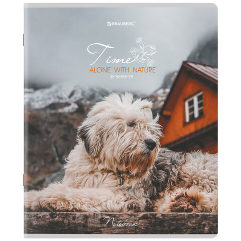 Тетради ДЭК А5 48 л. КОМПЛЕКТ 5 шт., BRAUBERG скоба, клетка, глянцевый лак, «Собачки»