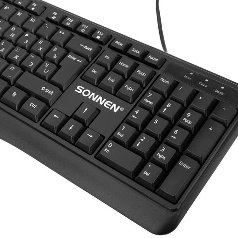 Клавиатура проводная бесшумная USB, 104 клавиши, SONNEN JK-205, черная