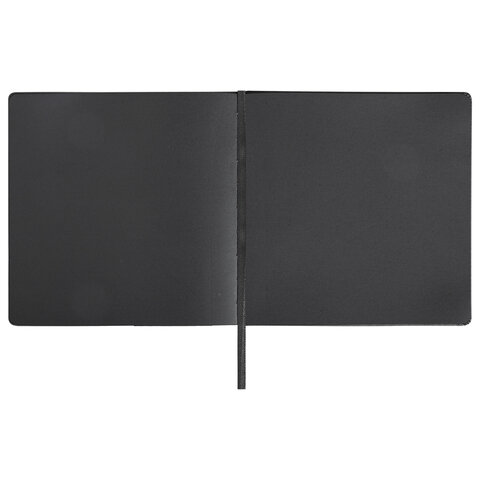 Скетчбук, черная бумага 140 г/м2 200×200 мм, 80 л., КОЖЗАМ, резинка, карман, BRAUBERG ART, черный