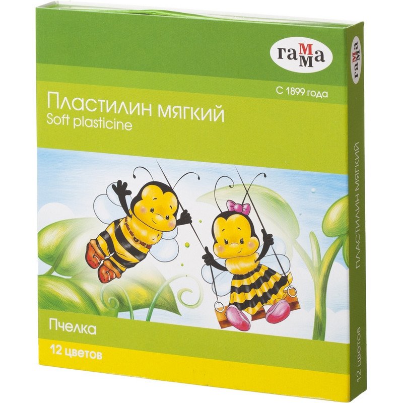 Пластилин восковой мягкий Гамма «Пчелка», 12 цветов, 180г, со стеком, картон. упак. 
