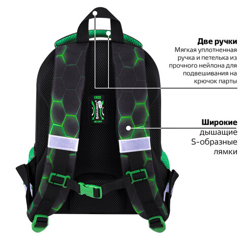 Ранец BRAUBERG KIDS START, 1 отделение, 2 кармана, «Green ball», 35×26х13 см
