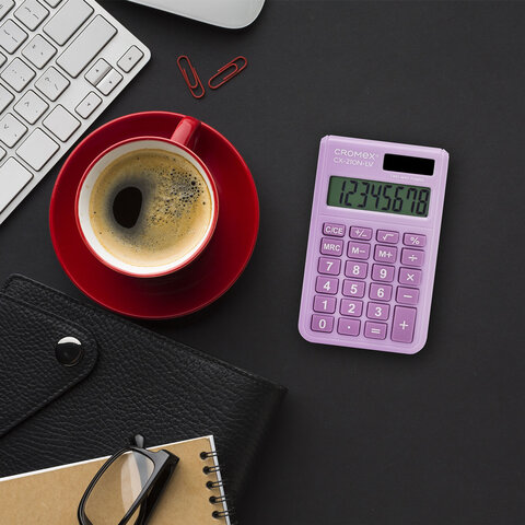 Калькулятор карманный CROMEX (КРОМЕКС) CX-210N-LV (96×62 мм), 8 разрядов, двойное питание, сиреневый, 273836