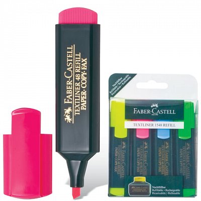 Текстмаркеры FABER-CASTELL, набор 4 шт., флуоресцентные цветные, 1-5 мм (желтый, розовый, синий, зеленый)