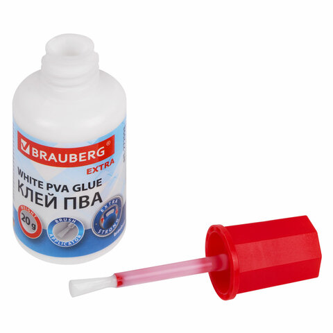 Клей ПВА УСИЛЕННЫЙ 20 г с кисточкой (бумага, фотографии, картон, дерево), BRAUBERG Extra