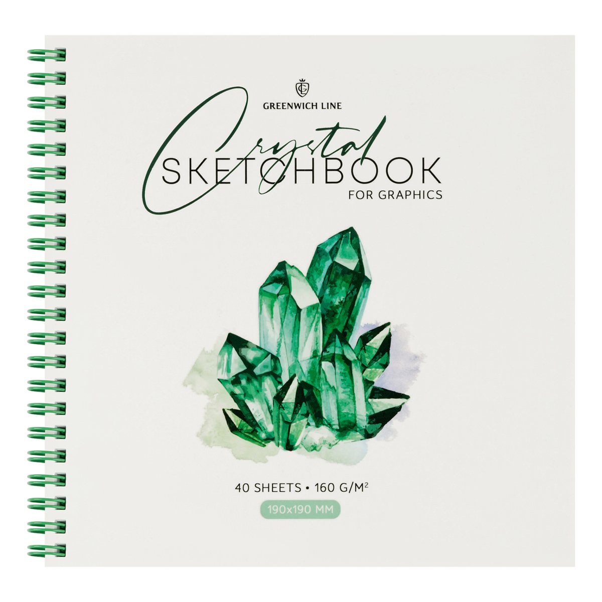 превью Скетчбук для графики и эскизов 40л., 190×190 Greenwich Line «Crystal. Emerald Stone», на гребне, 160г/м2