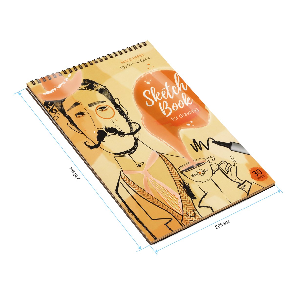 Скетчбук 30л., А4 ArtSpace «Чайная церемония», на гребне, Микс 3 блока (крафт+черный+пастель беж)