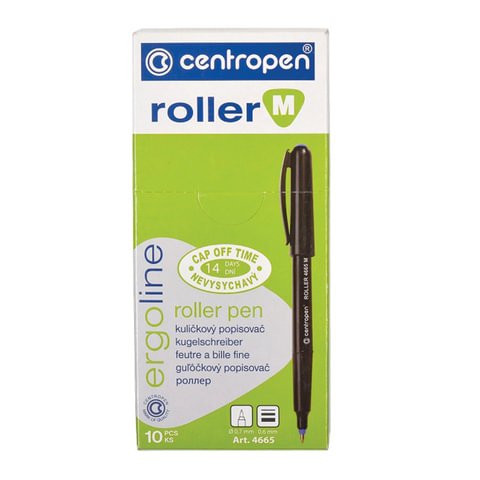 Ручка-роллер CENTROPEN, ЗЕЛЕНАЯ, трехгранная, корпус черный, узел 0.7 мм, линия письма 0.6 мм