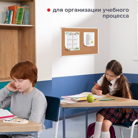 Доска пробковая 70×50 см, алюминиевая рамка, ГАРАНТИЯ 10 ЛЕТ, РОССИЯ, BRAUBERG