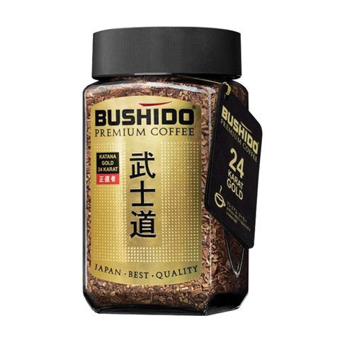 превью Кофе растворимый BUSHIDO «Katana Gold 24 Karat», сублимированный с пищевым золотом, 100 г, 100% арабика, стеклянная банка