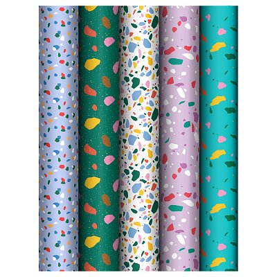 Упаковочная бумага глянц. 70×100см, MESHU «Terrazzo», 80 г/м2, ассорти, 5 дизайнов