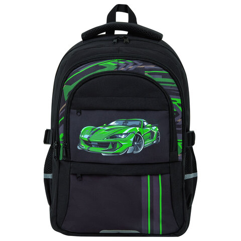 Рюкзак BRAUBERG VIBE, 2 отделения, 5 карманов, «Green car», 40×28х14 см