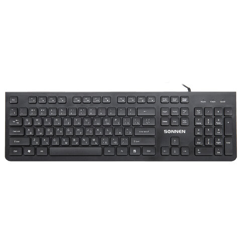 Клавиатура проводная SONNEN KB-8280, USB, 104 плоские клавиши, черная