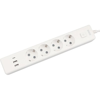 Удлинитель Power Cube, 4р с/з вык.,3USB, 3500 Вт, 16А,1.9 м, 3×1.0 (белый)