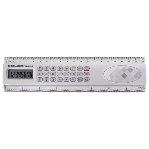 Линейка с калькулятором 20 см BRAUBERG MULTI-8 (53×210 мм)8 разрядов250540