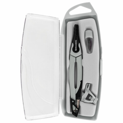 Готовальня BRAUBERG ULTRA, 4 предмета: циркуль 135 мм, запасные грифели, насадка, графитовый цвет