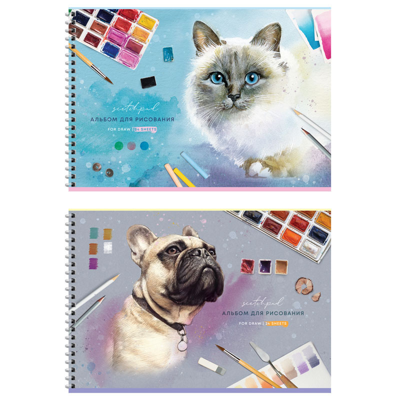 превью Альбом для рисования 24л., А4, на гребне ArtSpace «Животные. Lowely pets», эконом