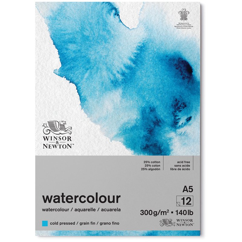 превью Альбом-склейка для акварели Winsor&Newton «Watercolour Cold Pressed», 12л, А5, холодный пресс, 300 г/м2, 25 % хлопок. 