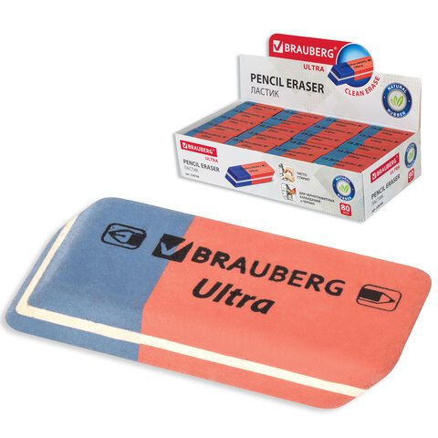 превью Ластик BRAUBERG «Ultra», 42×14×8 мм, красно-синий, натуральный каучук, 228708