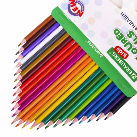 Карандаши цветные BRAUBERG KIDS NEW, 24 цвета, трехгранные, грифель 3 мм