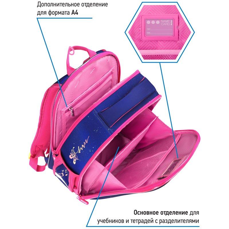 Ранец Berlingo Expert Mini «Moon dance» 36×27×14см, 2 отделения, 2 кармана, анатомическая спинка, мешок для обуви