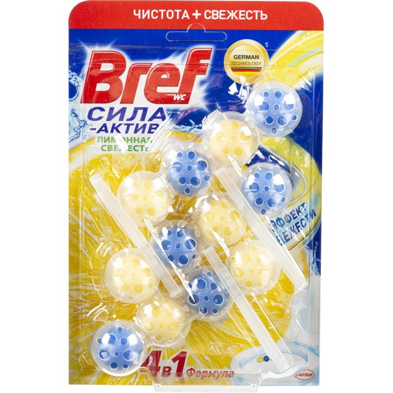 превью Блок для унитаза гигиенический Bref Сила-Актив Лимонная Свежесть (3 штуки по 50 грамм)