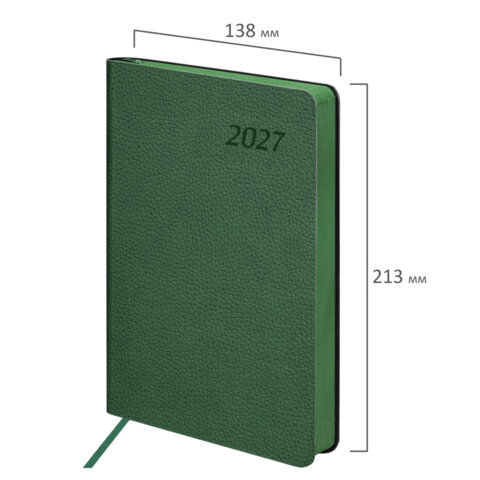 Ежедневник датированный 2027, А5, 138×213 мм, BRAUBERG «Stylish», под кожу, гибкий, темно-зелёный