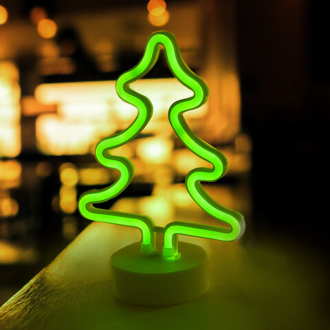 Светильник декоративный неоновый ЗОЛОТАЯ СКАЗКА «Ель», 18.5×26.5×10 см, на батарейках