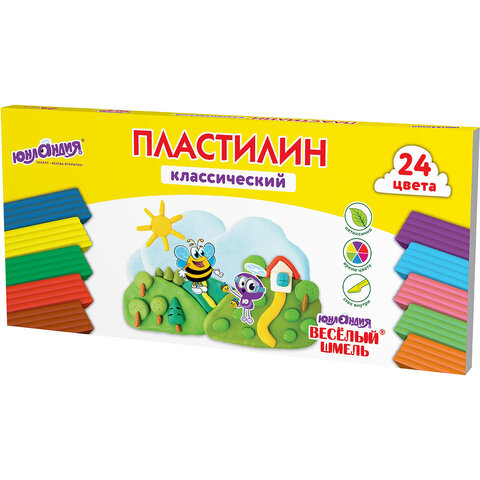 Пластилин классический ЮНЛАНДИЯ «ВЕСЁЛЫЙ ШМЕЛЬ»24 цвета480 граммстекВЫСШЕЕ КАЧЕСТВО106433