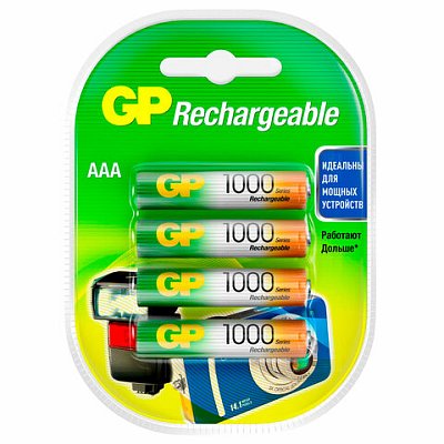 Батарейки аккумуляторные Ni-Mh мизинчиковые КОМПЛЕКТ 4 шт. AAA (HR03) 950 mAh, GP-2DECRC4