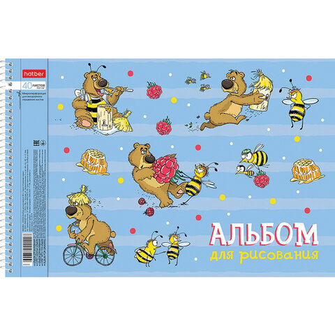 Альбом для рисования А4 40 л., спираль, обложка картон, HATBER, 205×290 мм, «Забавы» (4 вида в спайке)