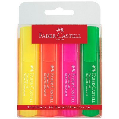 Набор текстовыделителей Faber-Castell «46 Superfluorescent» 4 флуоресцентных цв., 1-5мм, пластик. уп