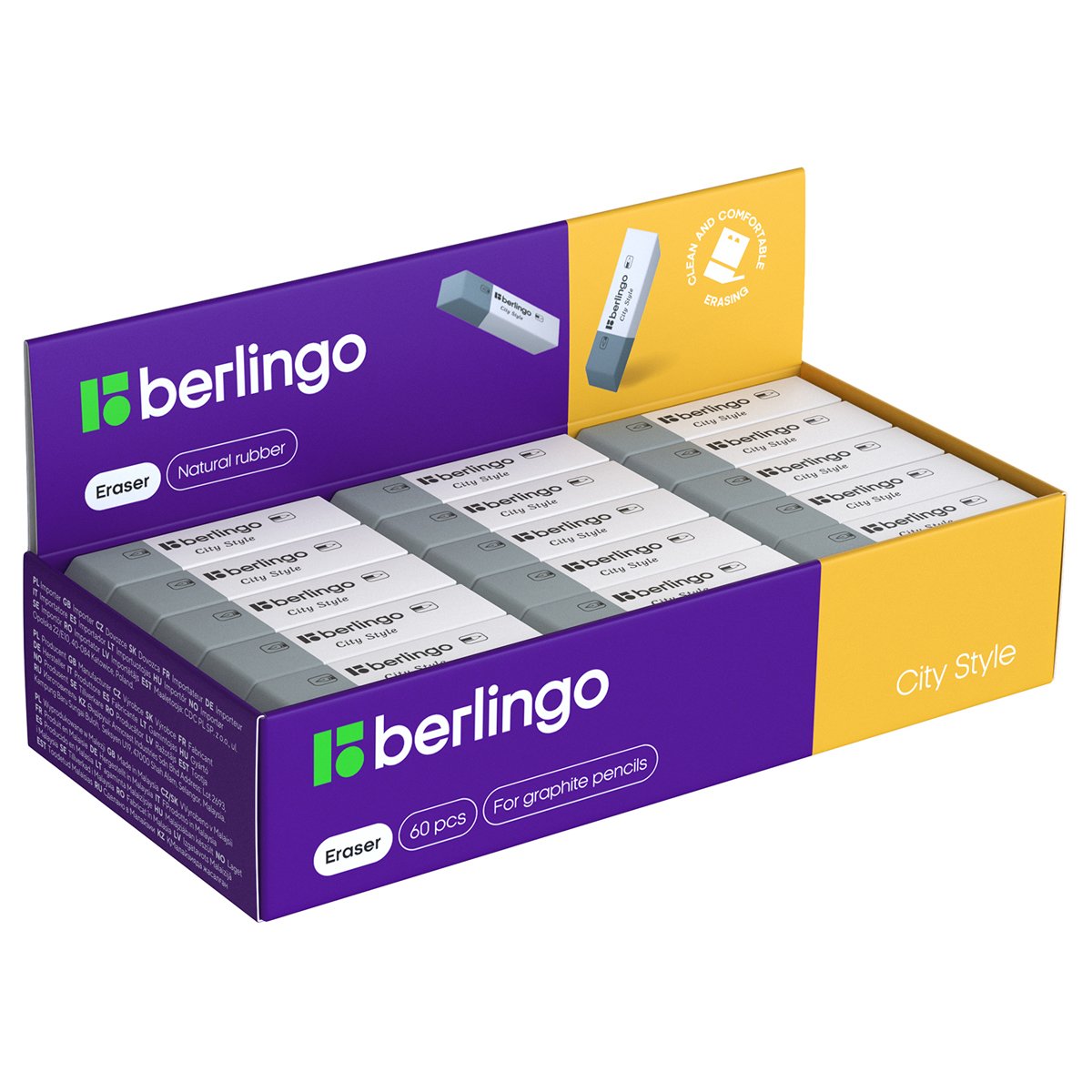 Ластик Berlingo «City style», скошенный, комбинированный, натуральный каучук, 52×14×8мм