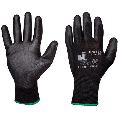 Перчатки рабочие JetaSafety нейлоновые с полиуретаном черные (размер 10, XL, 12 пар в упаковке)