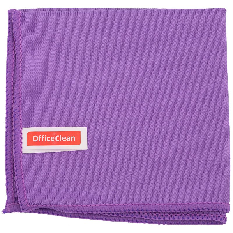 Салфетка для стекол и зеркал OfficeClean, плотная микрофибра, 30×30см, фиолетовая
