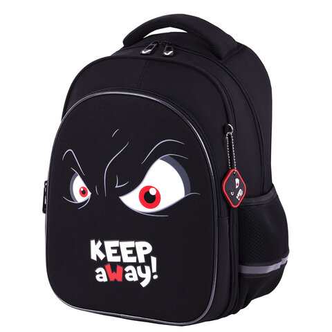превью Рюкзак BRAUBERG OPTIMA, 2 отделения, с брелоком, «Keep away», СВЕТЯЩИЙСЯ, 36×27х18 см
