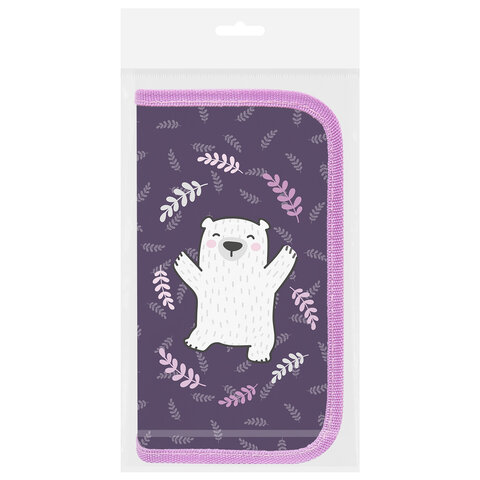 Пенал ПИФАГОР, 2 отделения, ламинированный картон, 19×11 см, «Happy bear»