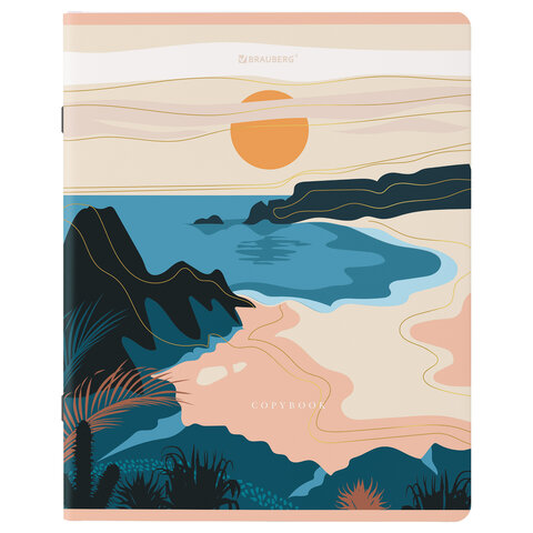 Тетради КОМПЛЕКТ 5 шт. А5, 48 л., BRAUBERG, скоба, клетка, SoftTouch, фольга, «Mountains»