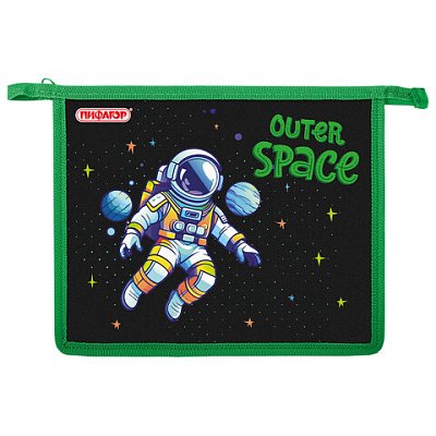 Папка для тетрадей ПИФАГОР А5, 1 отделение, пластик, на молнии, «Outer space»