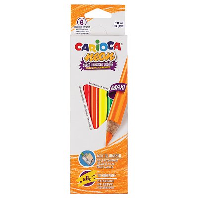 Карандаши цветные неоновые Carioca «Neon», 06цв., утолщенные, трехгран., заточен., картон, европодвес