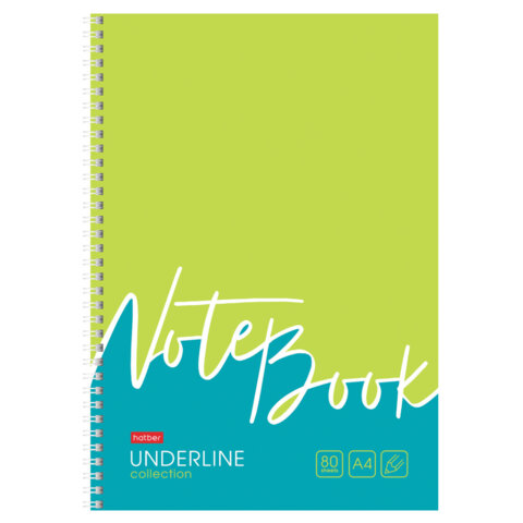 Тетрадь А4 80 л., HATBER, гребень, клетка, обложка картон, жесткая подложка, «Underline» (микс), 077006