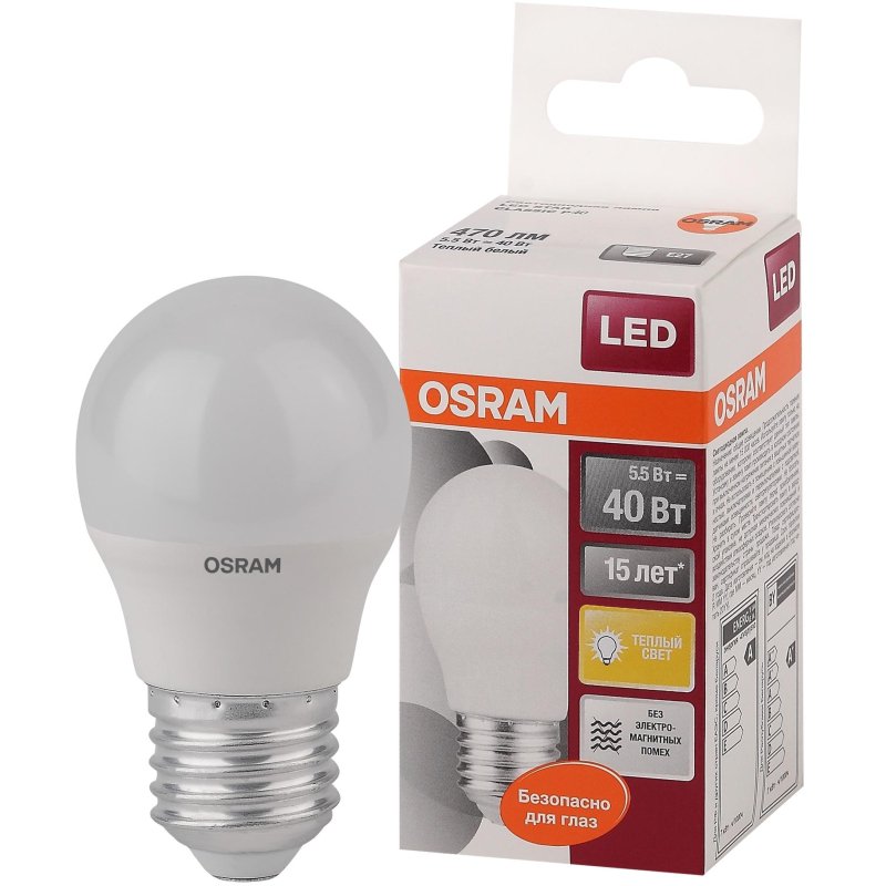 Лампа светодиодная OSRAM LEDSCLP40 5.5W/827 230VFR E27 FS1