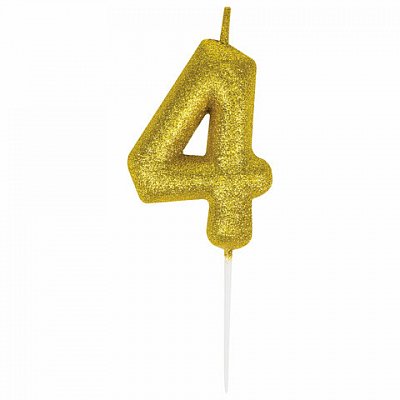 Свеча-цифра для торта «4» золотая с глиттером, 6 см, ЗОЛОТАЯ СКАЗКА, на шпажке, в блистере