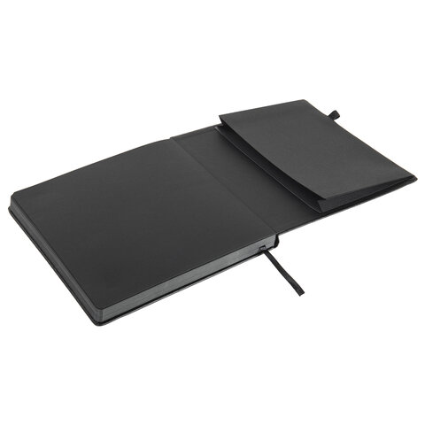 Скетчбук, черная бумага 140 г/м2 200×200 мм, 80 л., КОЖЗАМ, резинка, карман, BRAUBERG ART, черный