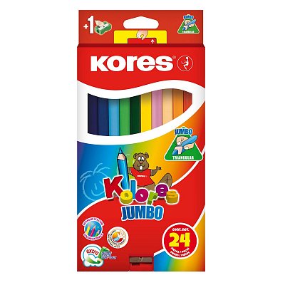 Карандаши цветные Kores Kolores Jumbo 24 цвета трехгранные с точилкой
