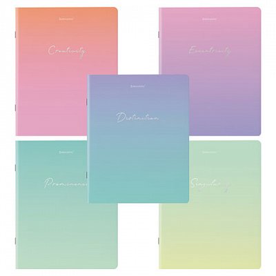 Тетради КОМПЛЕКТ 5 шт. А5, 48 л., BRAUBERG, скоба, клетка, SoftTouch, фольга, «Inspiration»