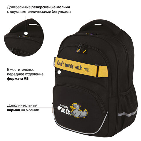 Рюкзак BRAUBERG MOTION, 2 отделения, 3 кармана, «Angry duck», СВЕТЯЩИЙСЯ, 41×28х17 см