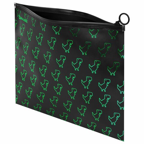 Папка для тетрадей BRAUBERG А4, 1 отделение, пластик, на zip-lock-молнии, «Dino matrix»